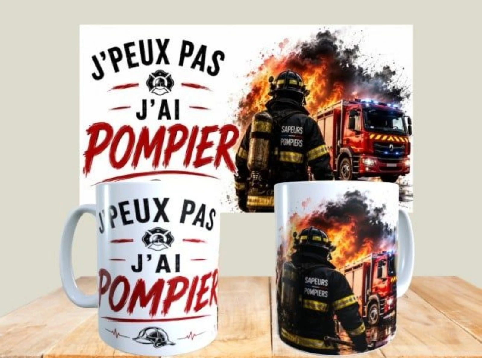 Mug humour J'peux pas j'ai Pompier!